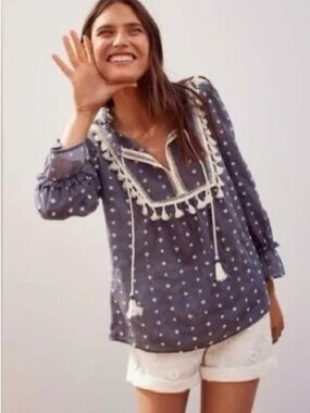Maeve/ anthropologie Cotton Tassel Peasant Blouse Size Medium